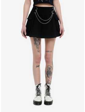 Black Double Chain Cargo Pleated Skirt, , hi-res