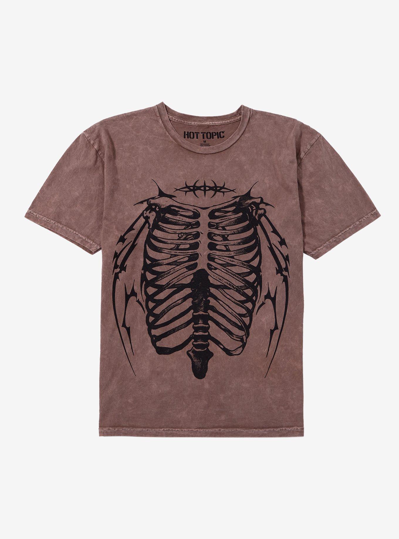 Rib Cage Barbed Wire Brown Wash T-Shirt | Hot Topic