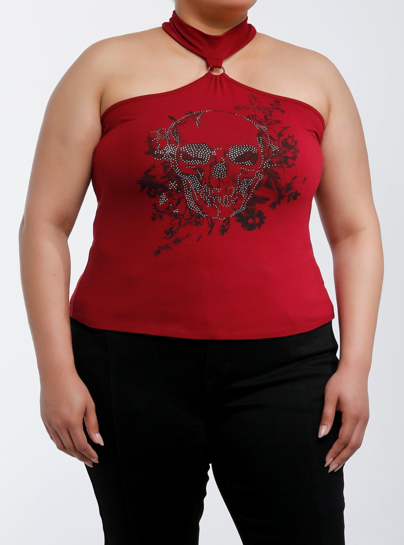 Bling Skull O-Ring Girls Halter Top Plus Size, , hi-res
