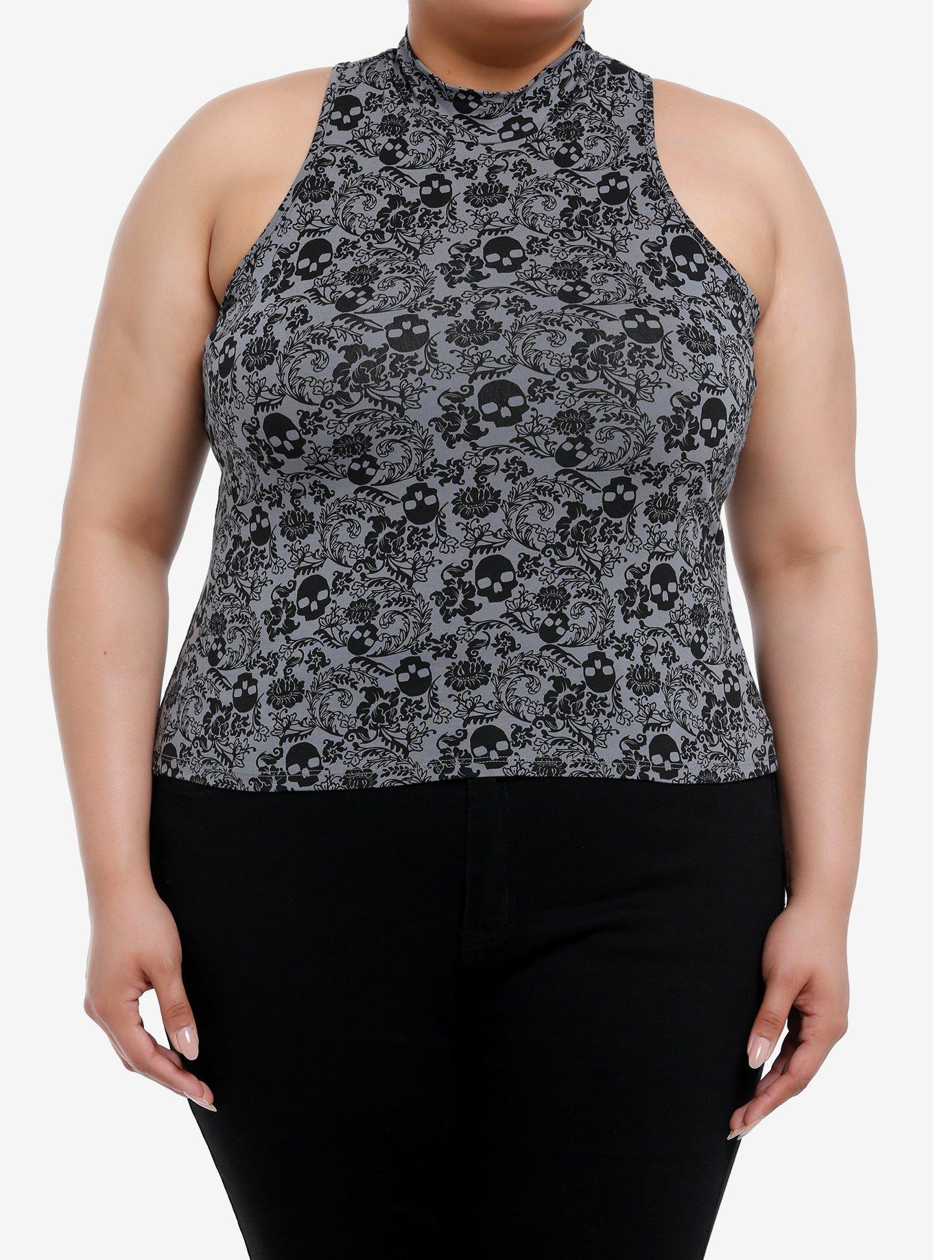 Social Collision Skull Filigree Girls Mock Neck Tank Top Plus Size, , hi-res