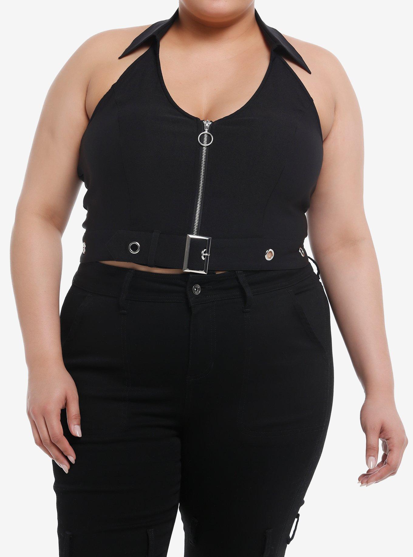 Social Collision Collar Belt Halter Girls Crop Tank Top Plus Size