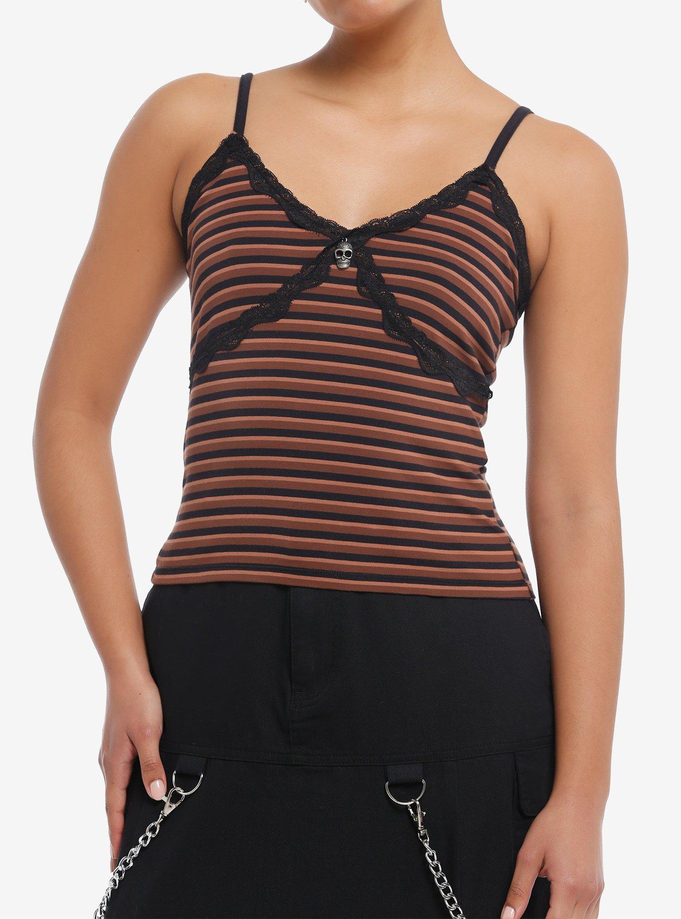 Social Collision&reg; Skull Charm Striped Girls Cami, BLACK, hi-res