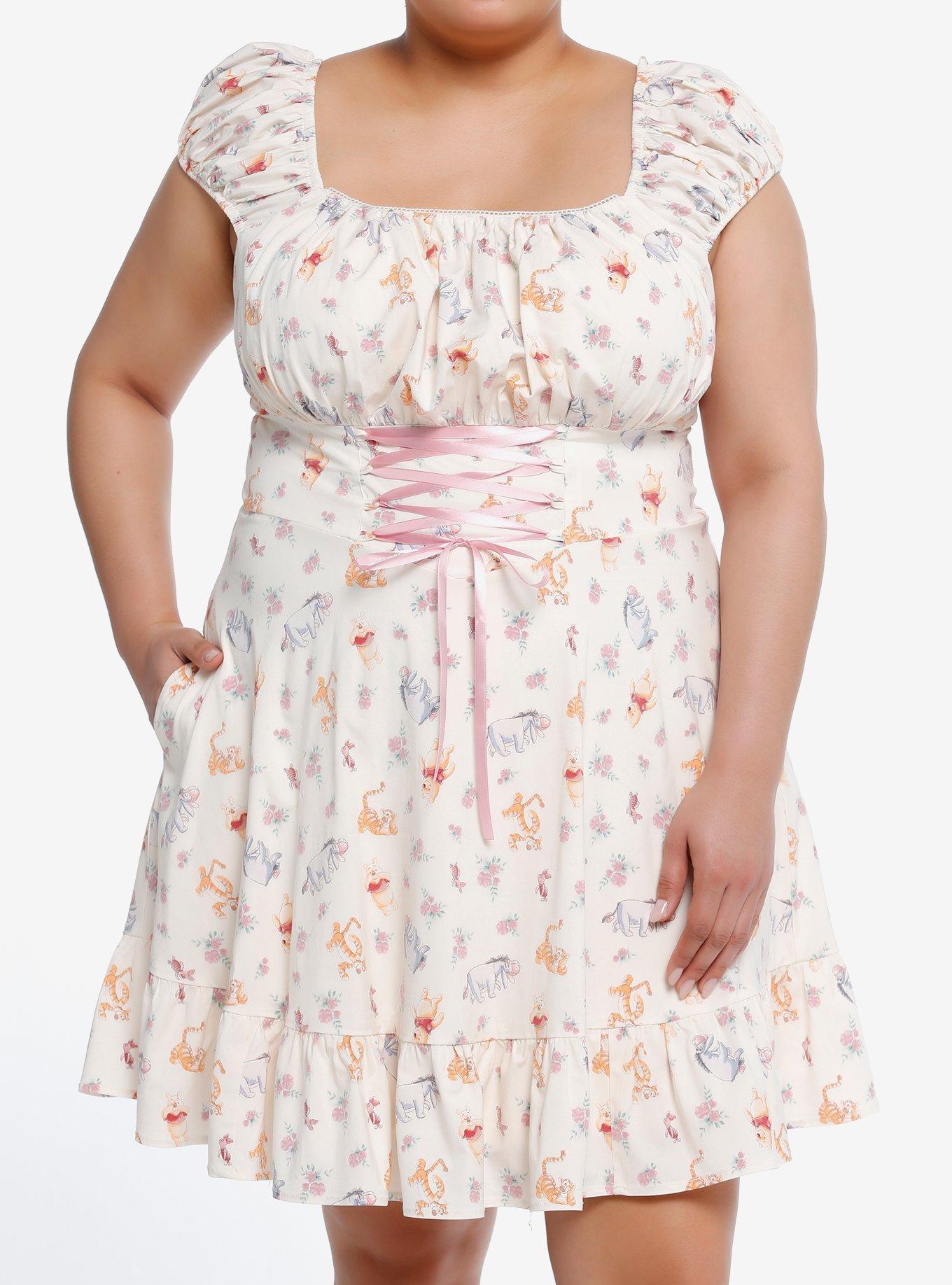 Disney Winnie The Pooh Lace-Up Dress Plus Size, MULTI, hi-res