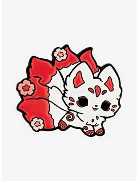 Red & White Kitsune Enamel Pin By Gummybunnii, , hi-res