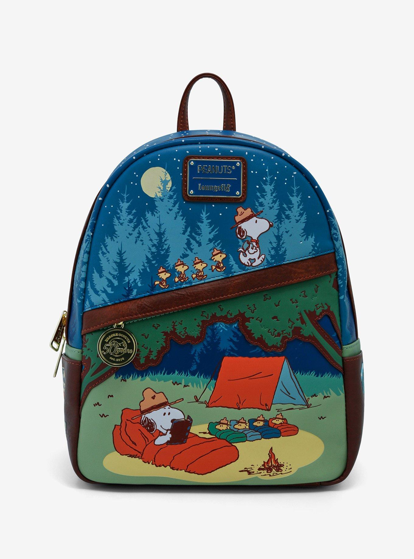 Loungefly Peanuts Snoopy and Woodstock Camping Glow-in-the-Dark Mini Backpack