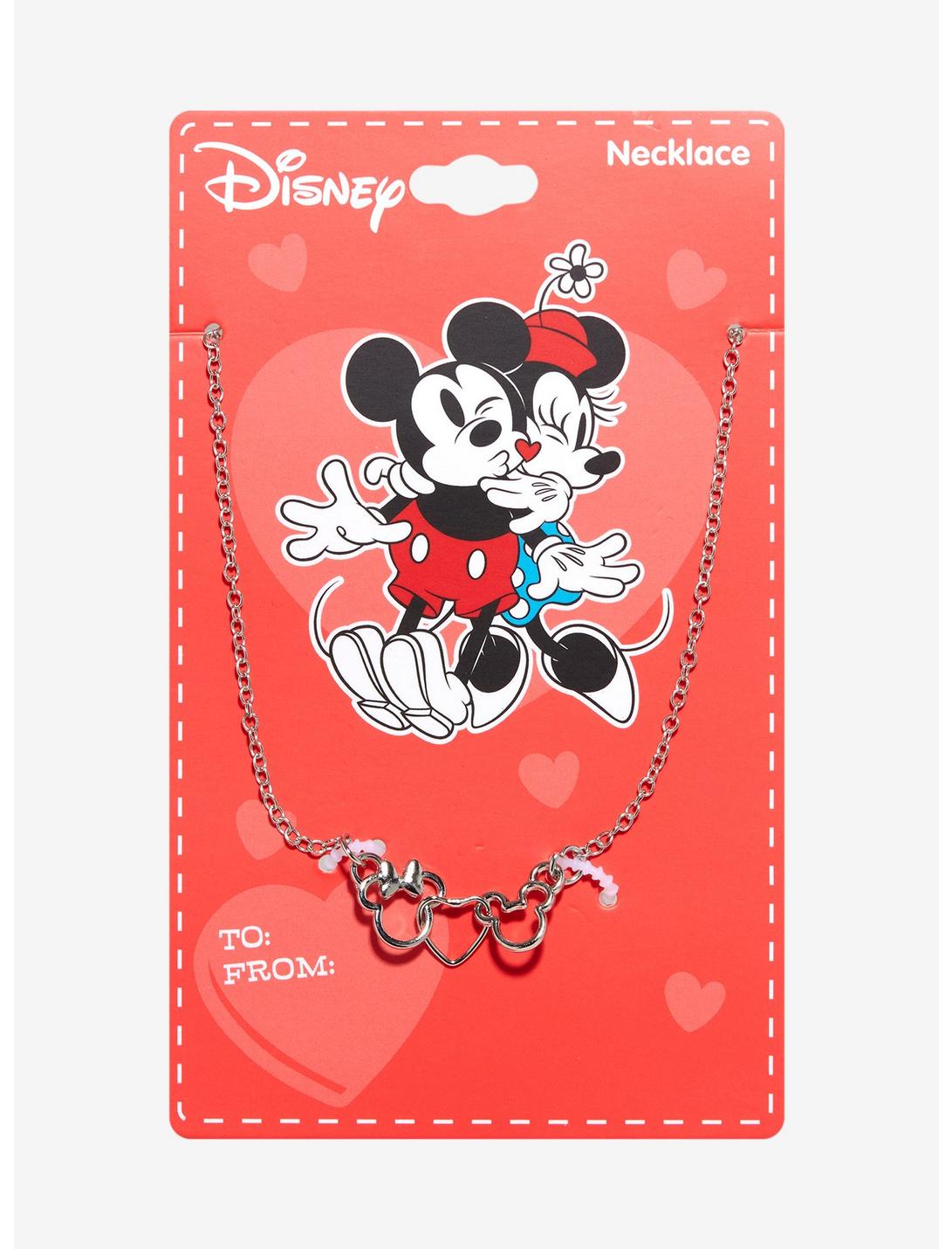 Disney Mickey Mouse & Minnie Mouse Heart Necklace, , hi-res