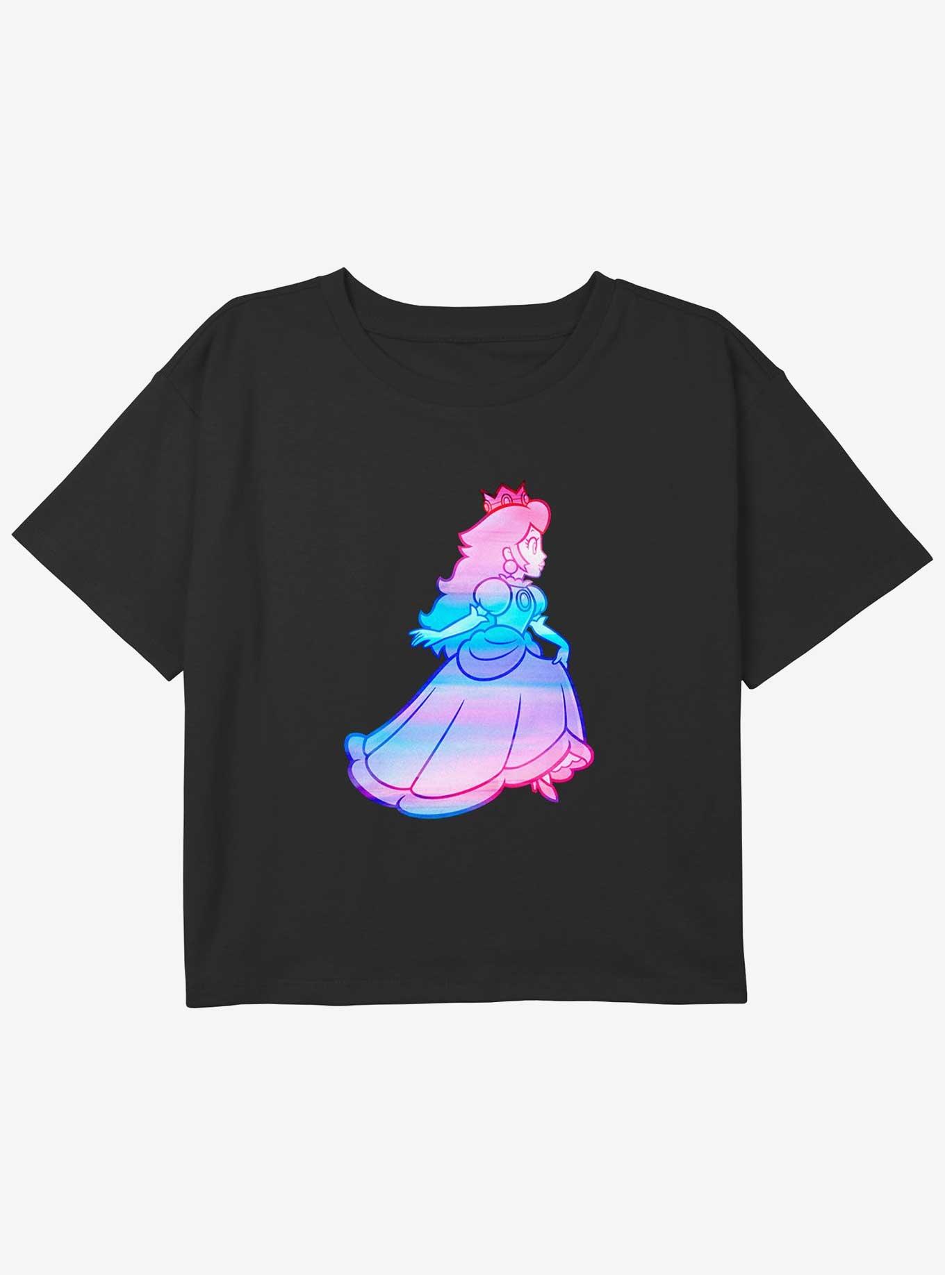 Nintendo Watercolor Ombre Peach Girls Youth Crop T-Shirt, BLACK, hi-res