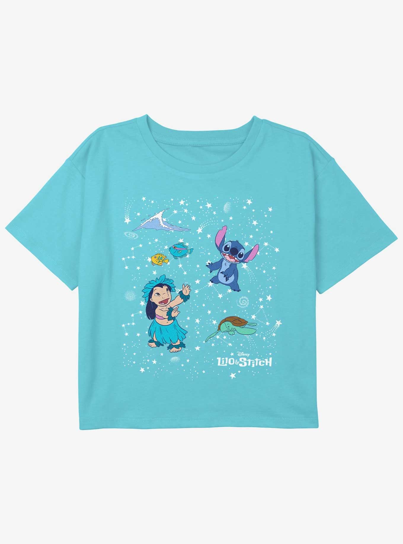 Disney Lilo & Stitch Constellation Island Girls Youth Crop T-Shirt, BLUE, hi-res