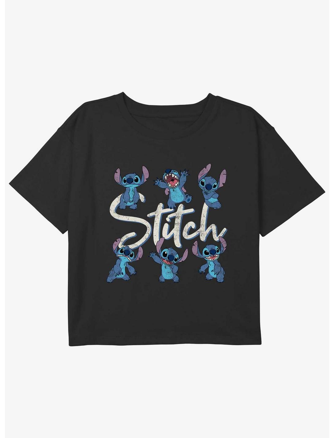 Disney Lilo & Stitch Stitch Poses Girls Youth Crop T-Shirt, BLACK, hi-res