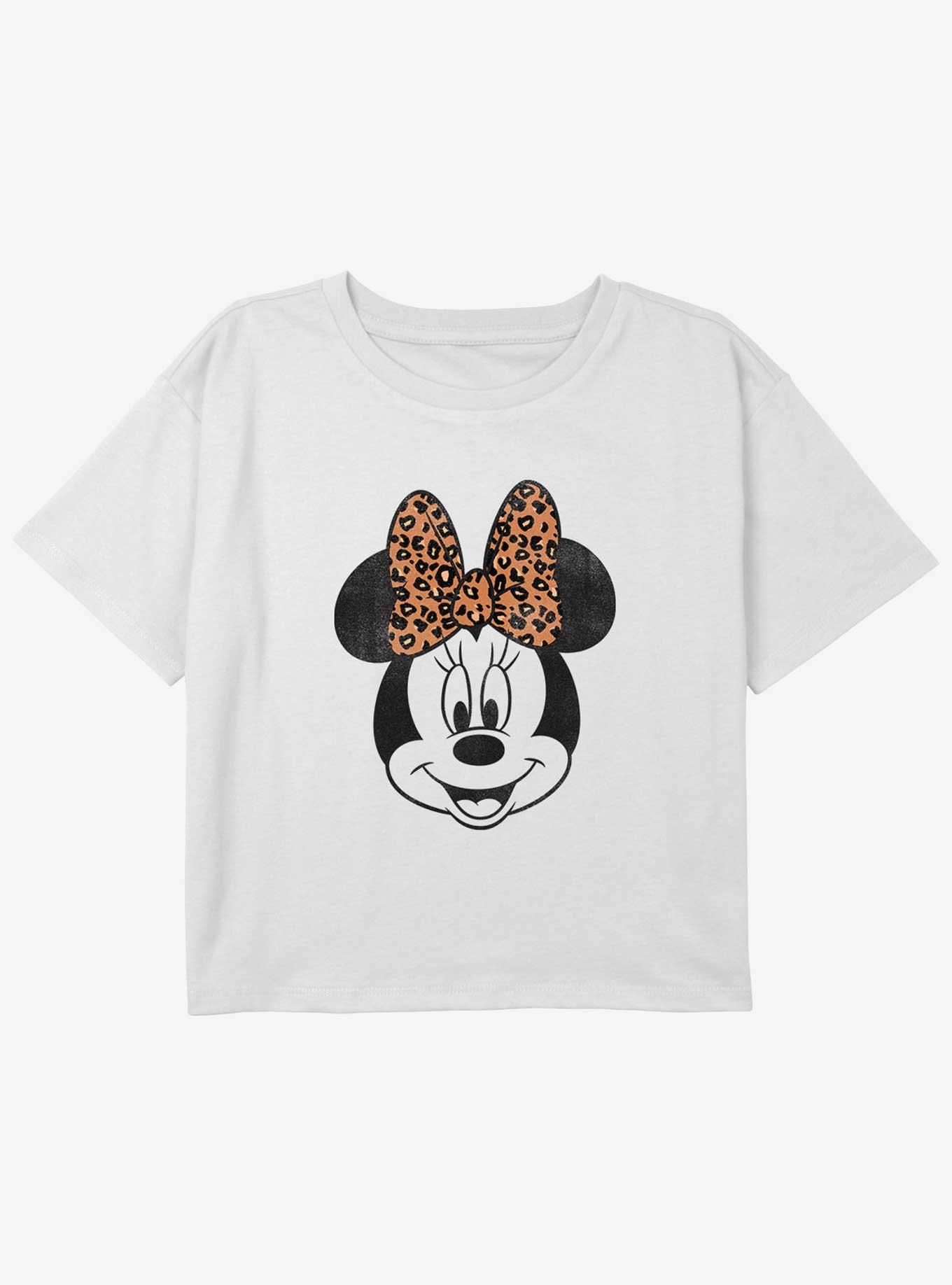 Disney Minnie Mouse Leopard Bow Minnie Mouse Girls Youth Crop T-Shirt, , hi-res