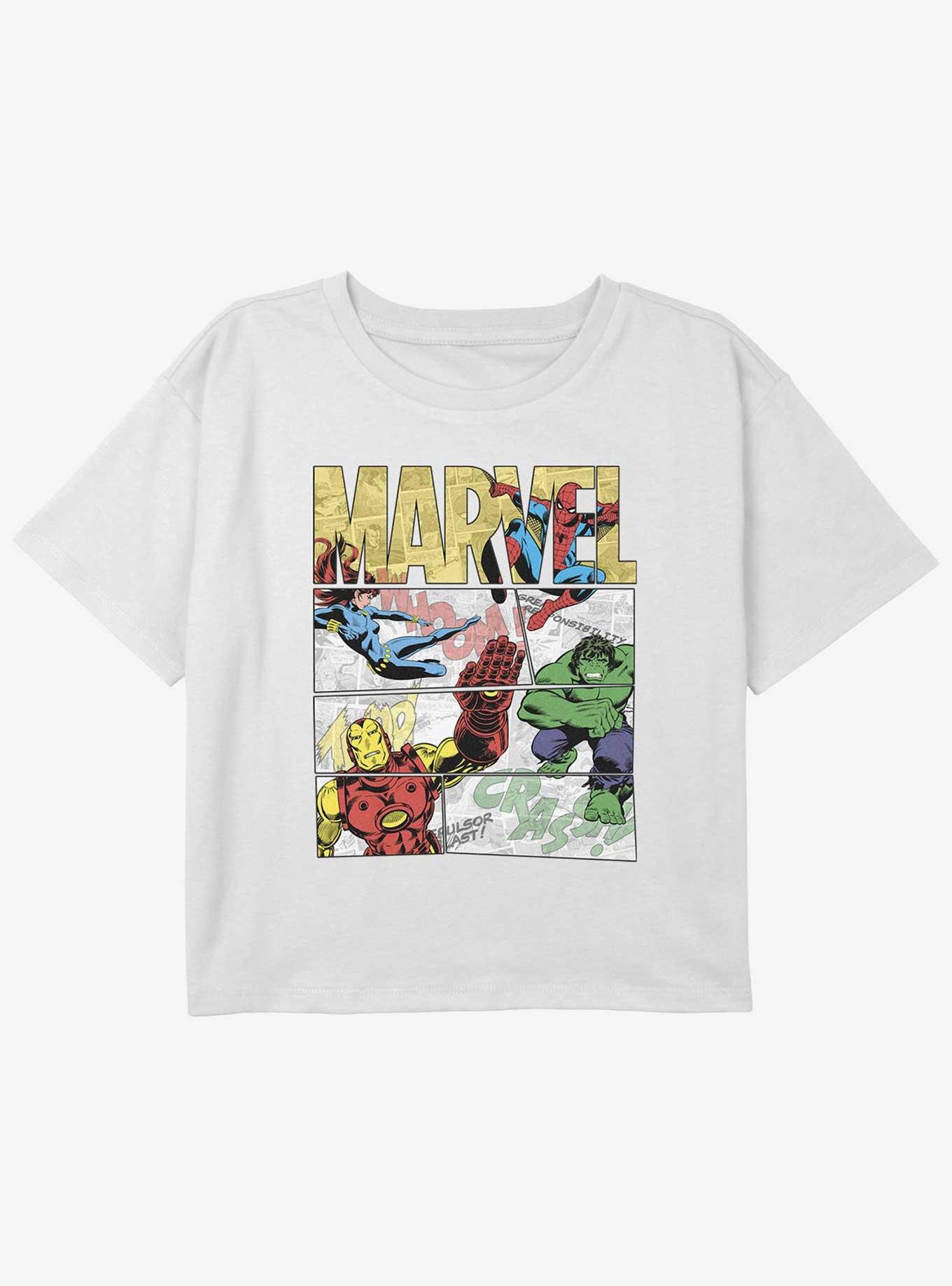 Marvel Avengers Hero Panels Girls Youth Crop T-Shirt, WHITE, hi-res