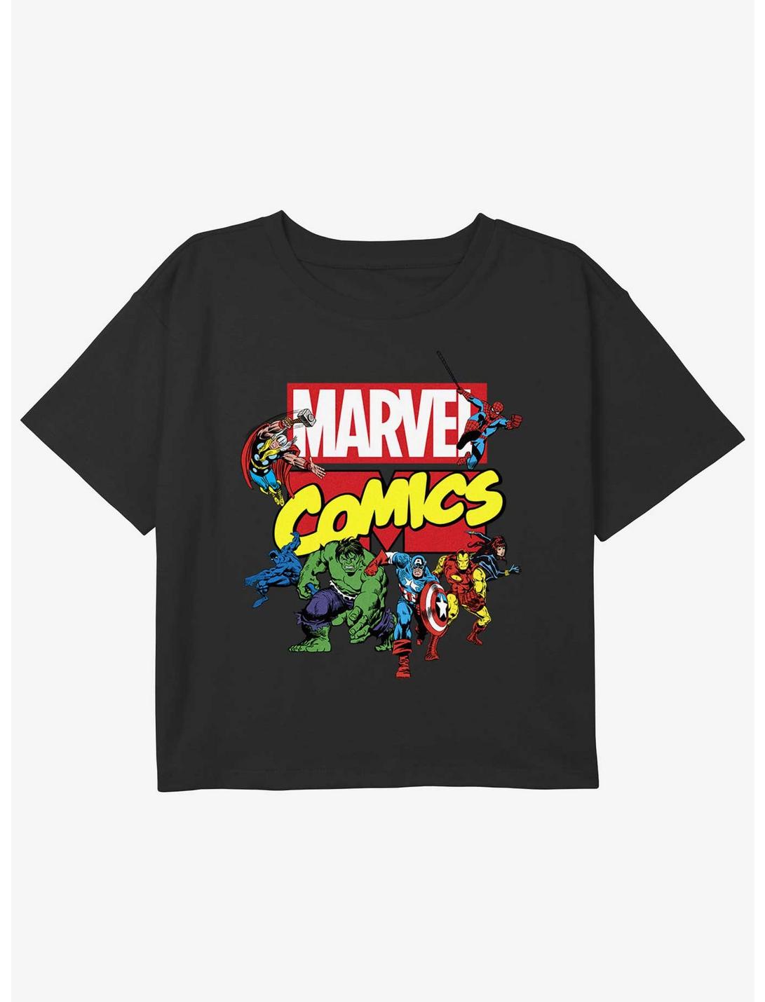 Marvel Avengers Ace Team Girls Youth Crop T-Shirt, BLACK, hi-res