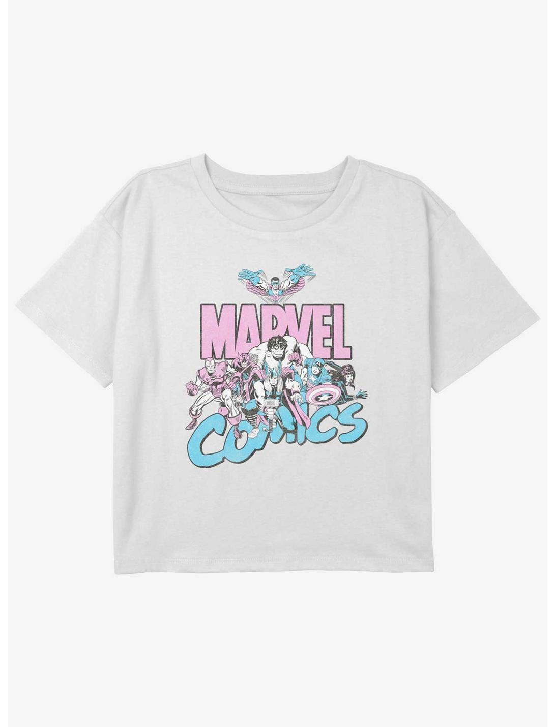 Marvel Avengers Marvel Pastel Group Girls Youth Crop T-Shirt, WHITE, hi-res