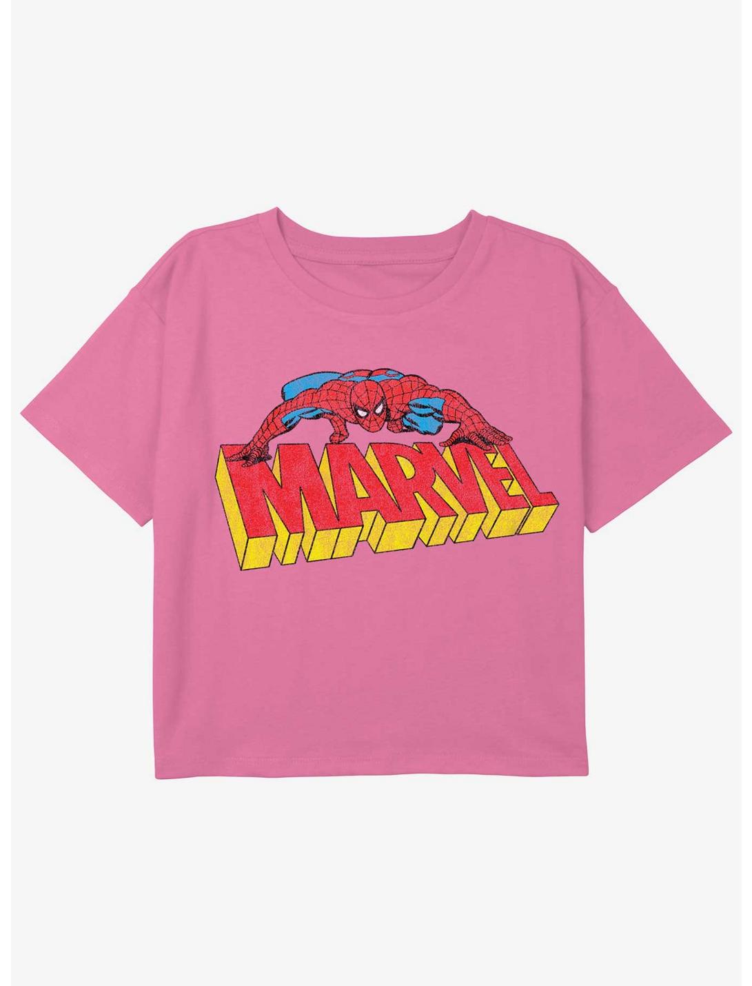 Marvel Spider-Man Spidey Logo Girls Youth Crop T-Shirt, PINK, hi-res