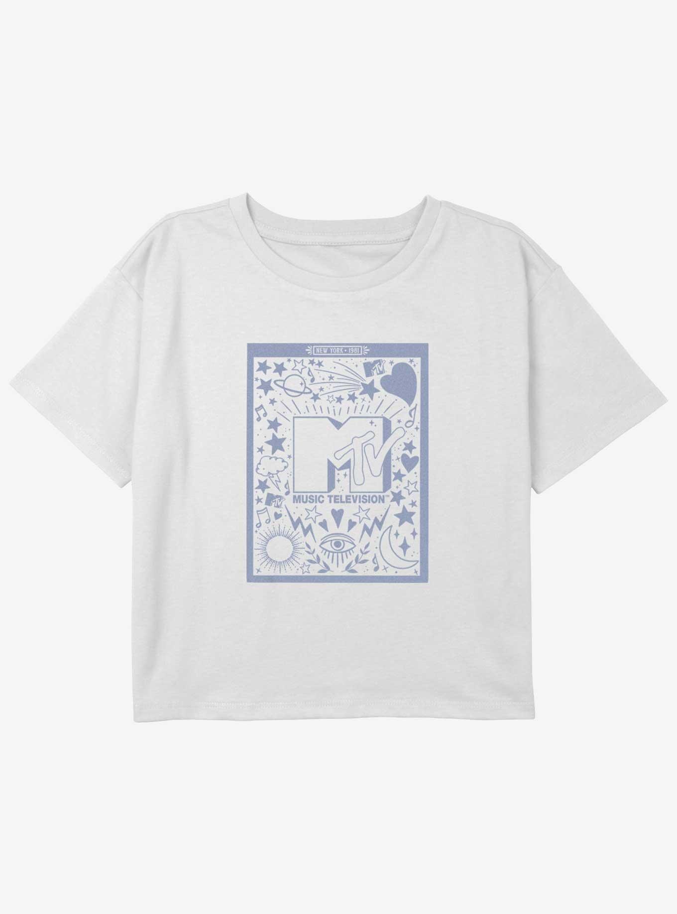 MTV Collage Logo Girls Youth Crop T-Shirt, WHITE, hi-res