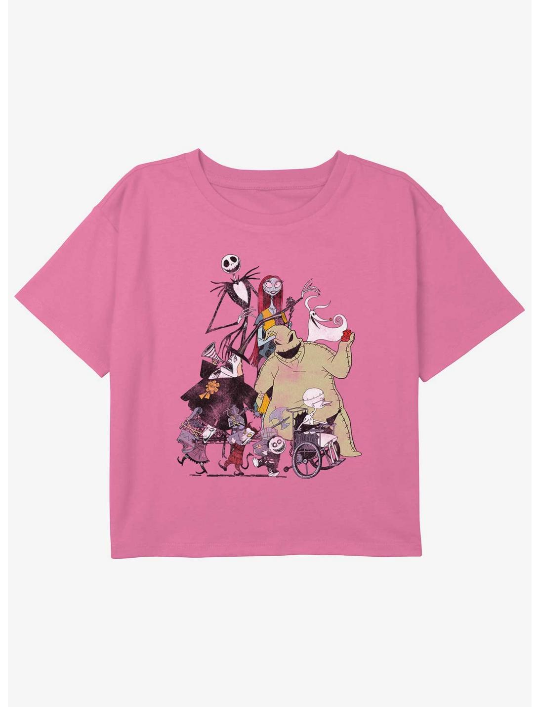Disney The Nightmare Before Christmas Group Shot Girls Youth Crop T-Shirt, PINK, hi-res