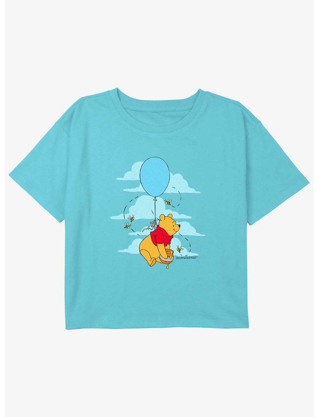 Disney Winnie The Pooh Winnie Balloon Girls Youth Crop T-Shirt, BLUE, hi-res