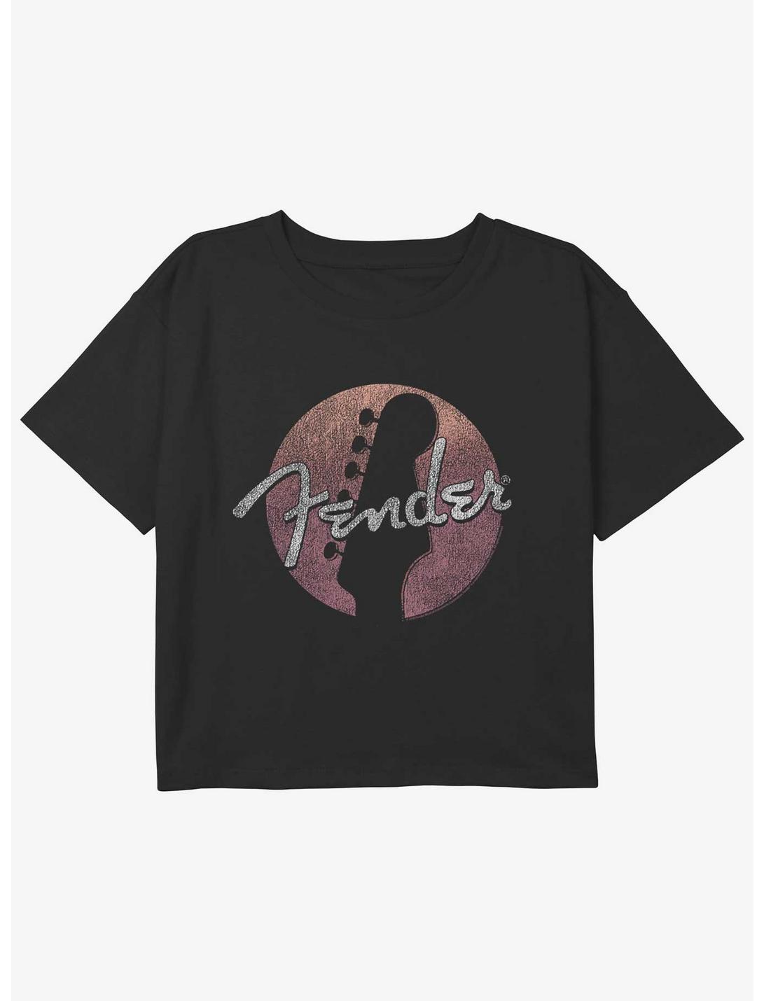 Fender Logo Girls Youth Crop T-Shirt, BLACK, hi-res