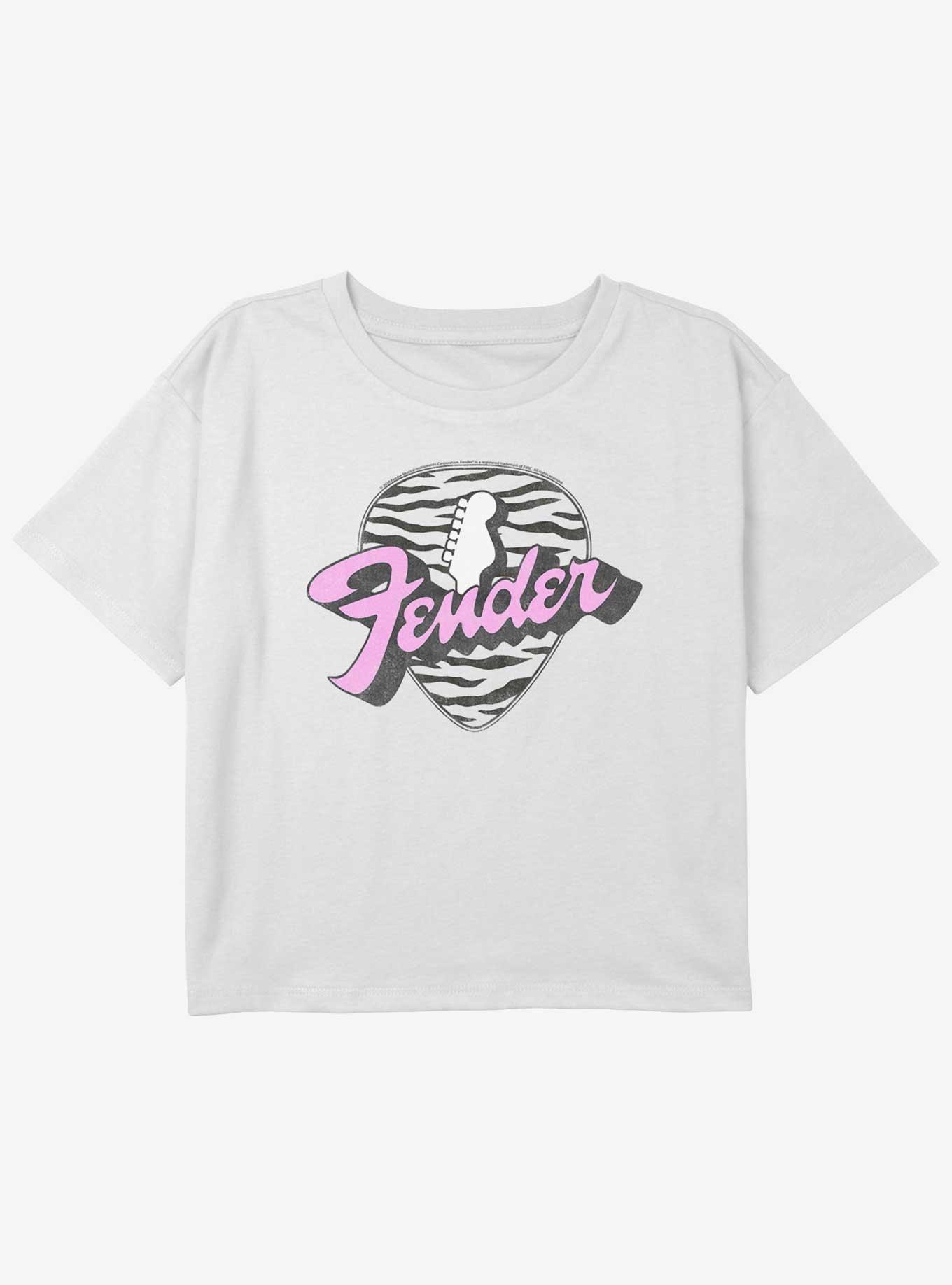 Fender Guitar Pick Logo Girls Youth Crop T-Shirt, WHITE, hi-res