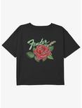 Fender Rose Logo Girls Youth Crop T-Shirt, BLACK, hi-res
