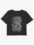 Disney Mulan Floral Mushu Dragon Girls Youth Crop T-Shirt, BLACK, hi-res