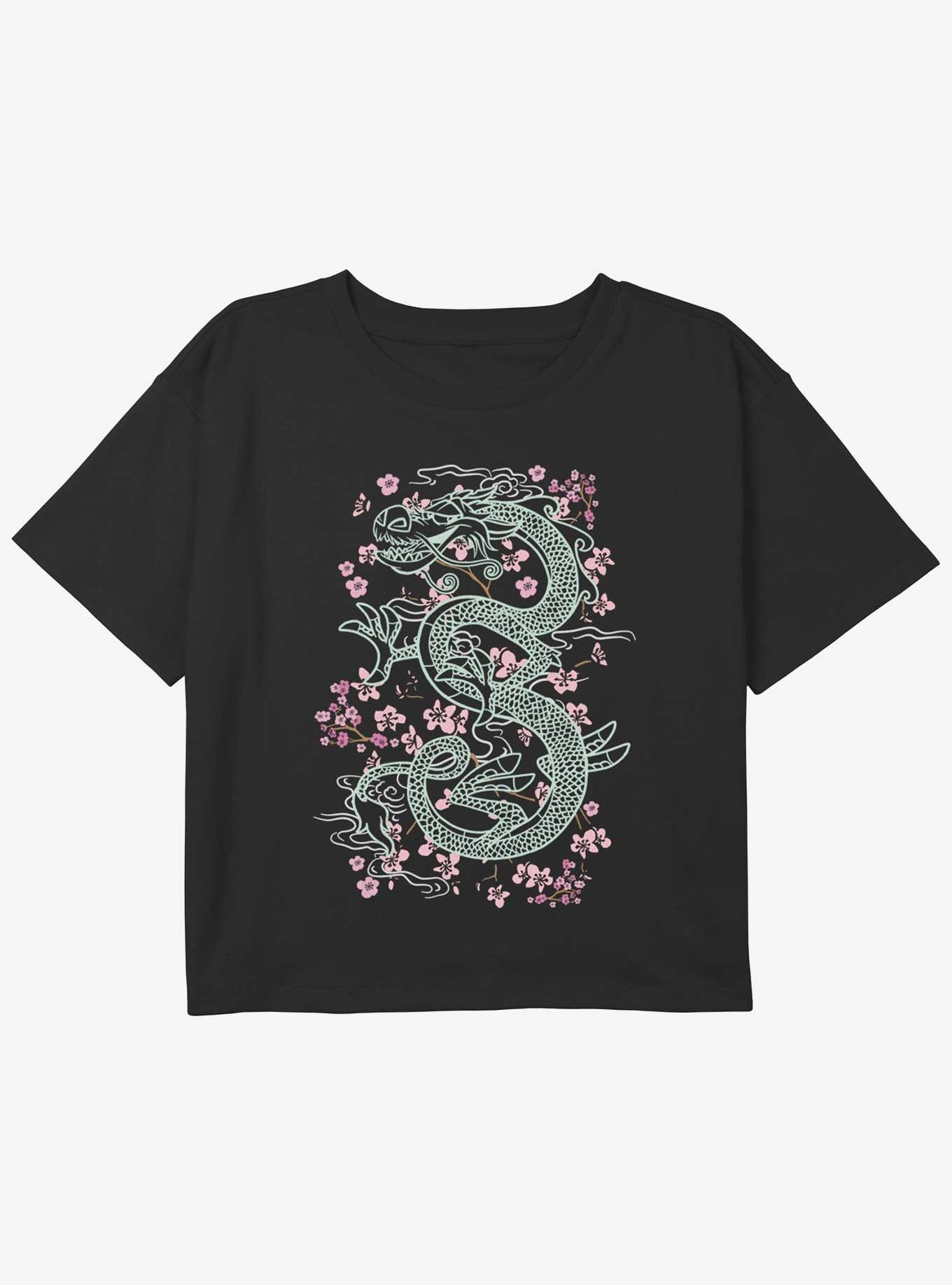 Disney Mulan Floral Mushu Dragon Girls Youth Crop T-Shirt, , hi-res