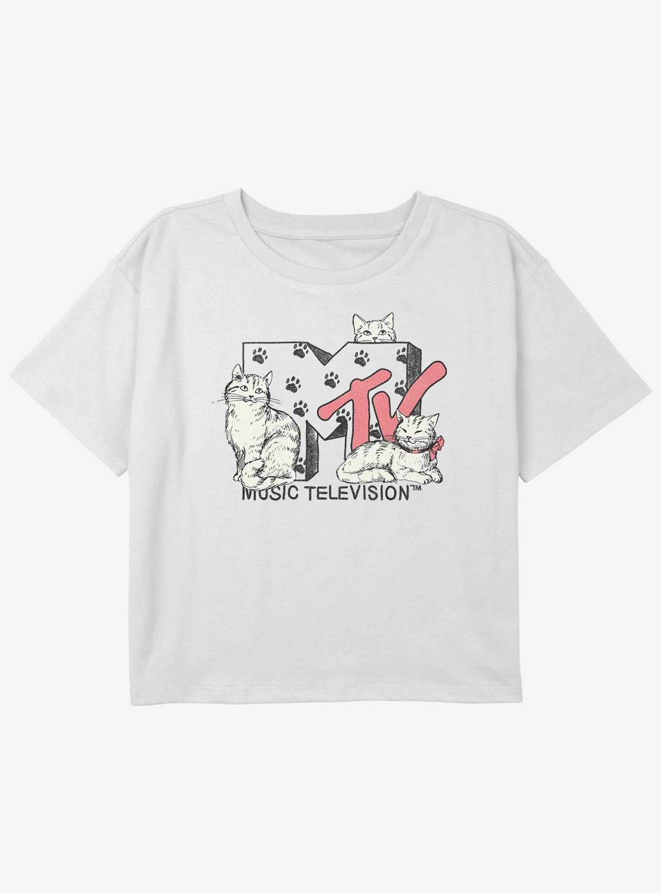MTV Meowsic Television Girls Youth Crop T-Shirt, WHITE, hi-res