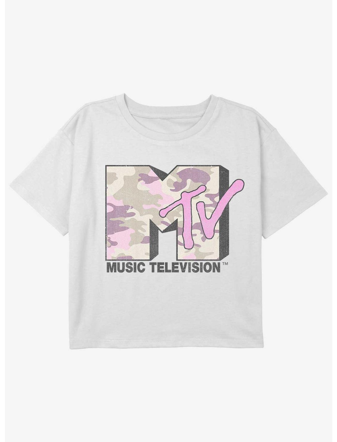 MTV Camo Logo Girls Youth Crop T-Shirt, WHITE, hi-res