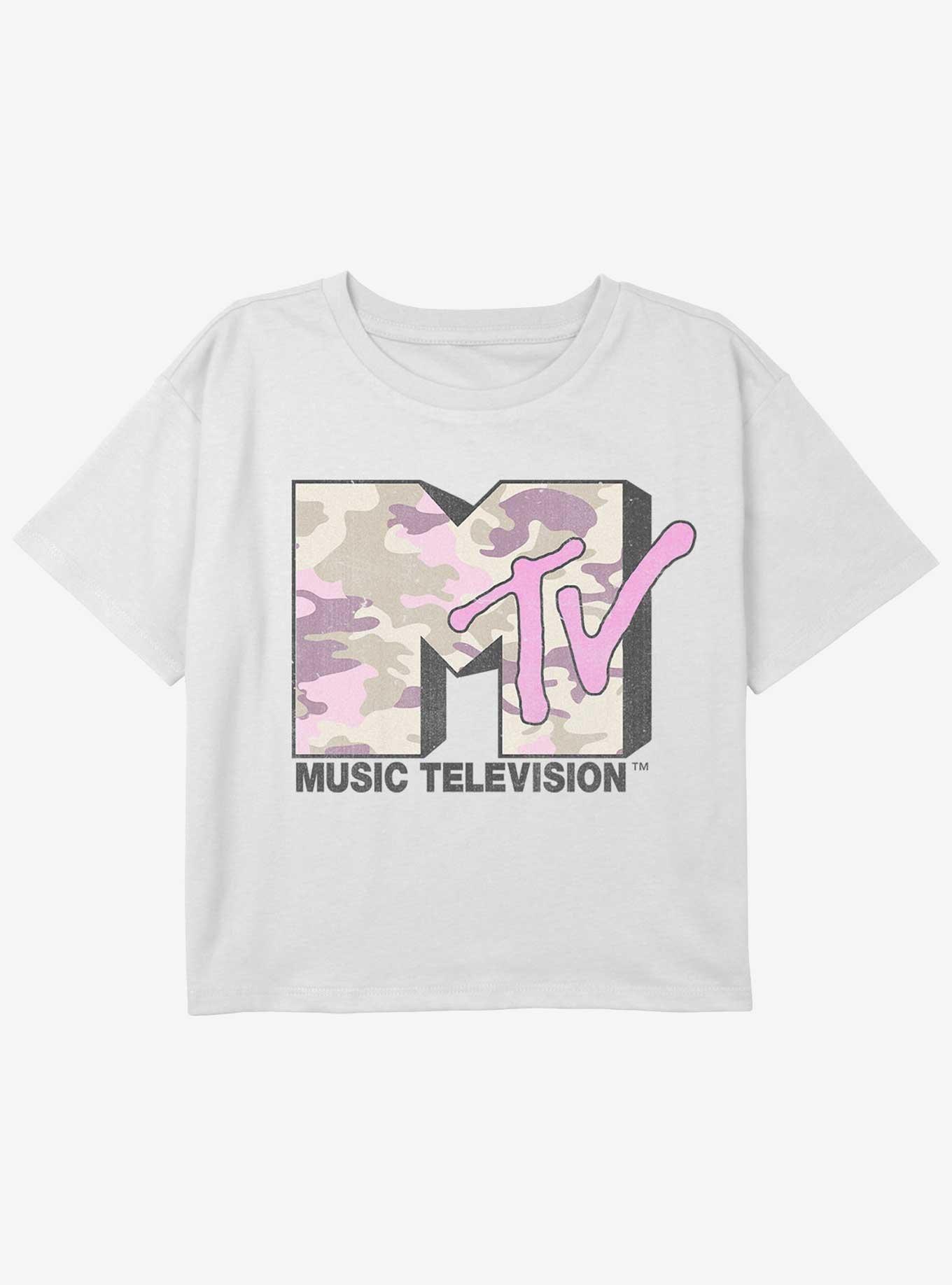 MTV Camo Logo Girls Youth Crop T-Shirt, , hi-res