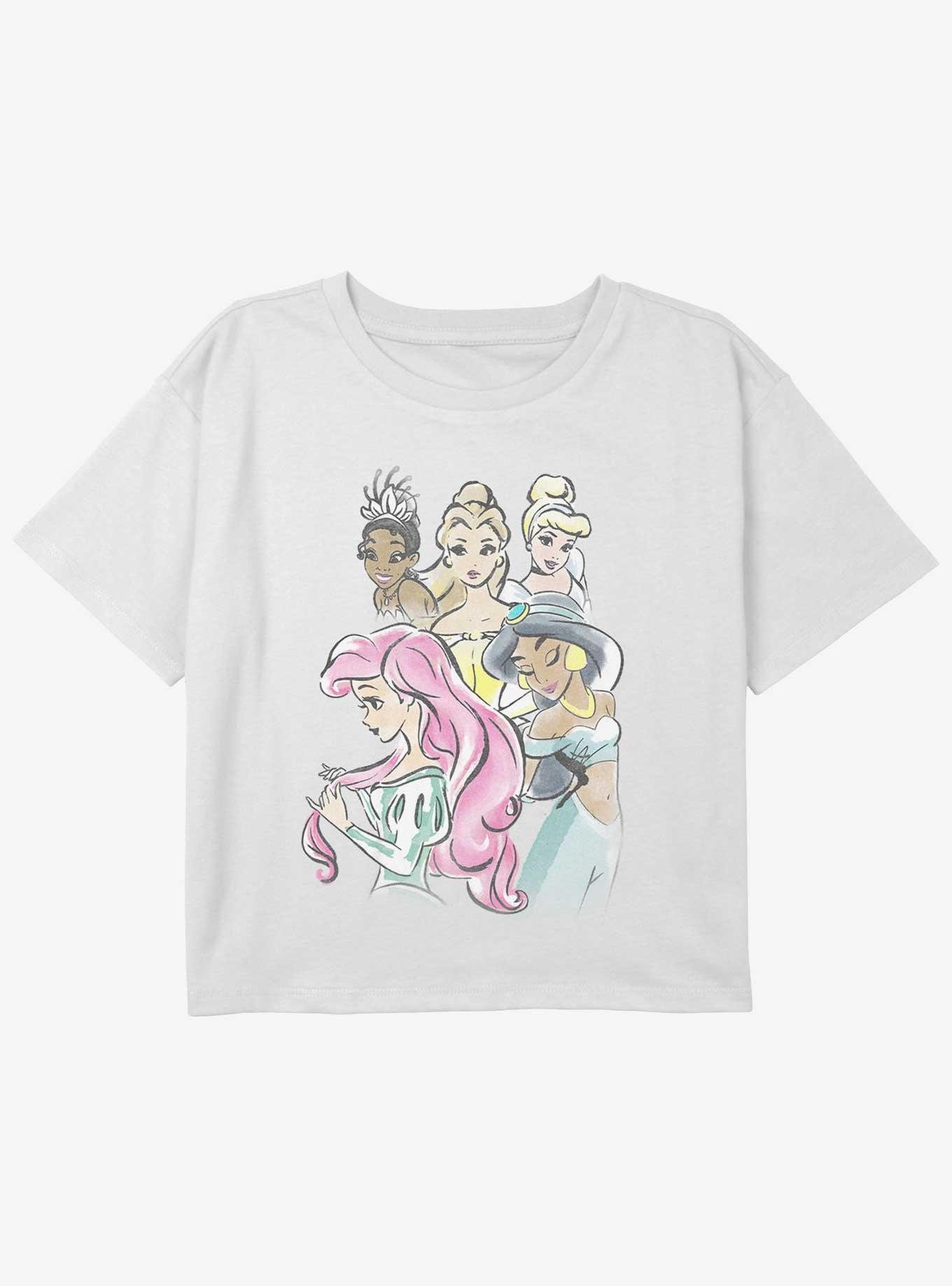 Disney The Princess and the Frog Watercolor Princesses Girls Youth Crop T-Shirt, , hi-res