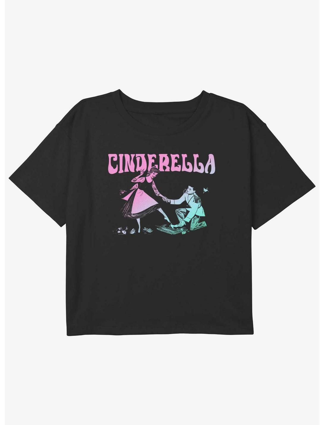 Disney Cinderella Neon Slipper Girls Youth Crop T-Shirt, BLACK, hi-res