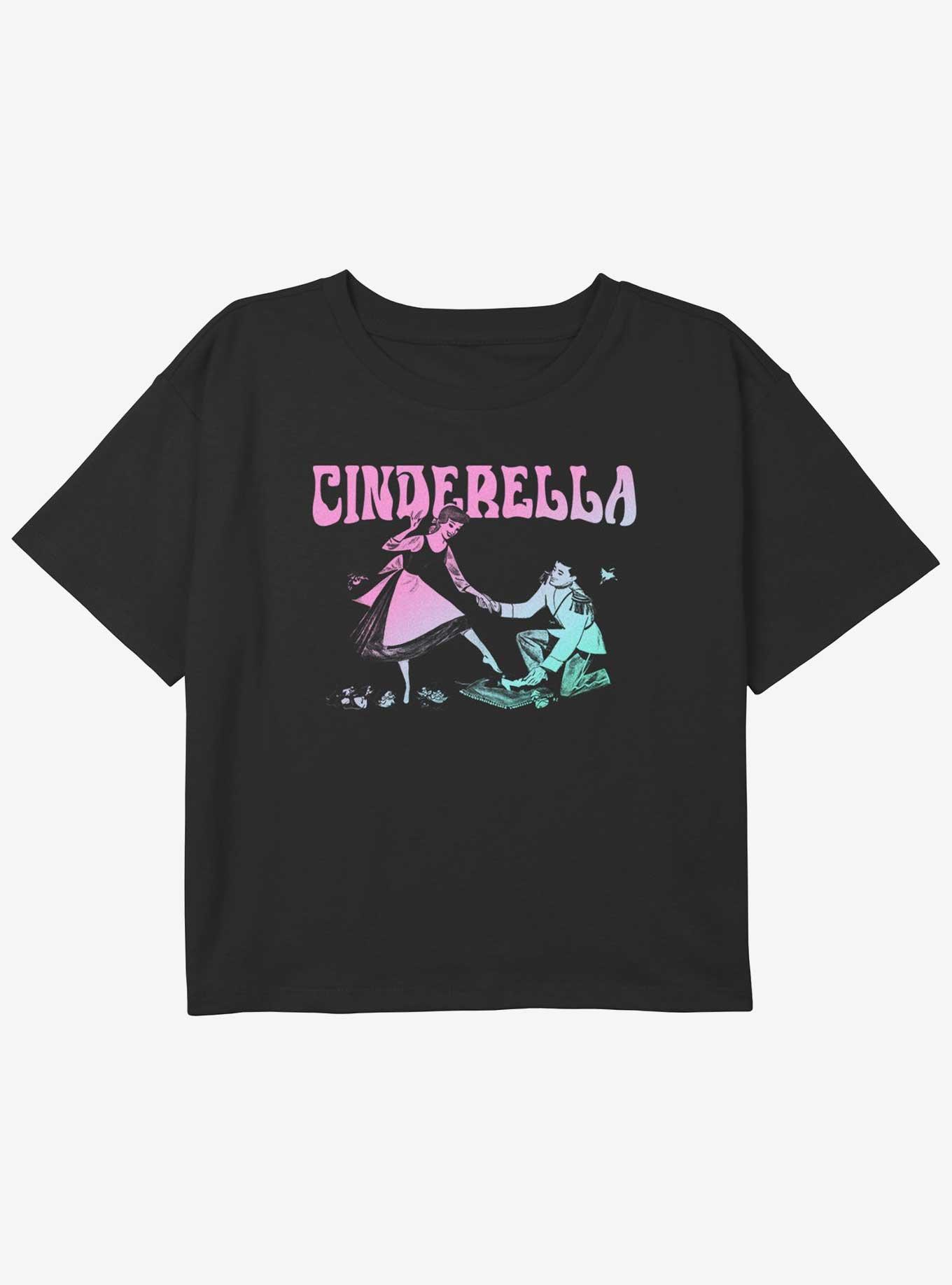 Disney Cinderella Neon Slipper Girls Youth Crop T-Shirt, BLACK, hi-res