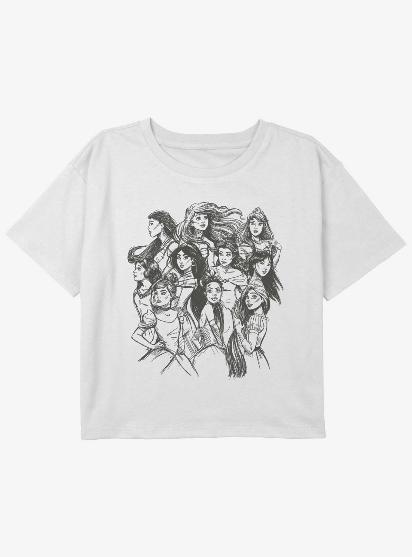 Disney Mulan Princesses Sketch Girls Youth Crop T-Shirt, WHITE, hi-res