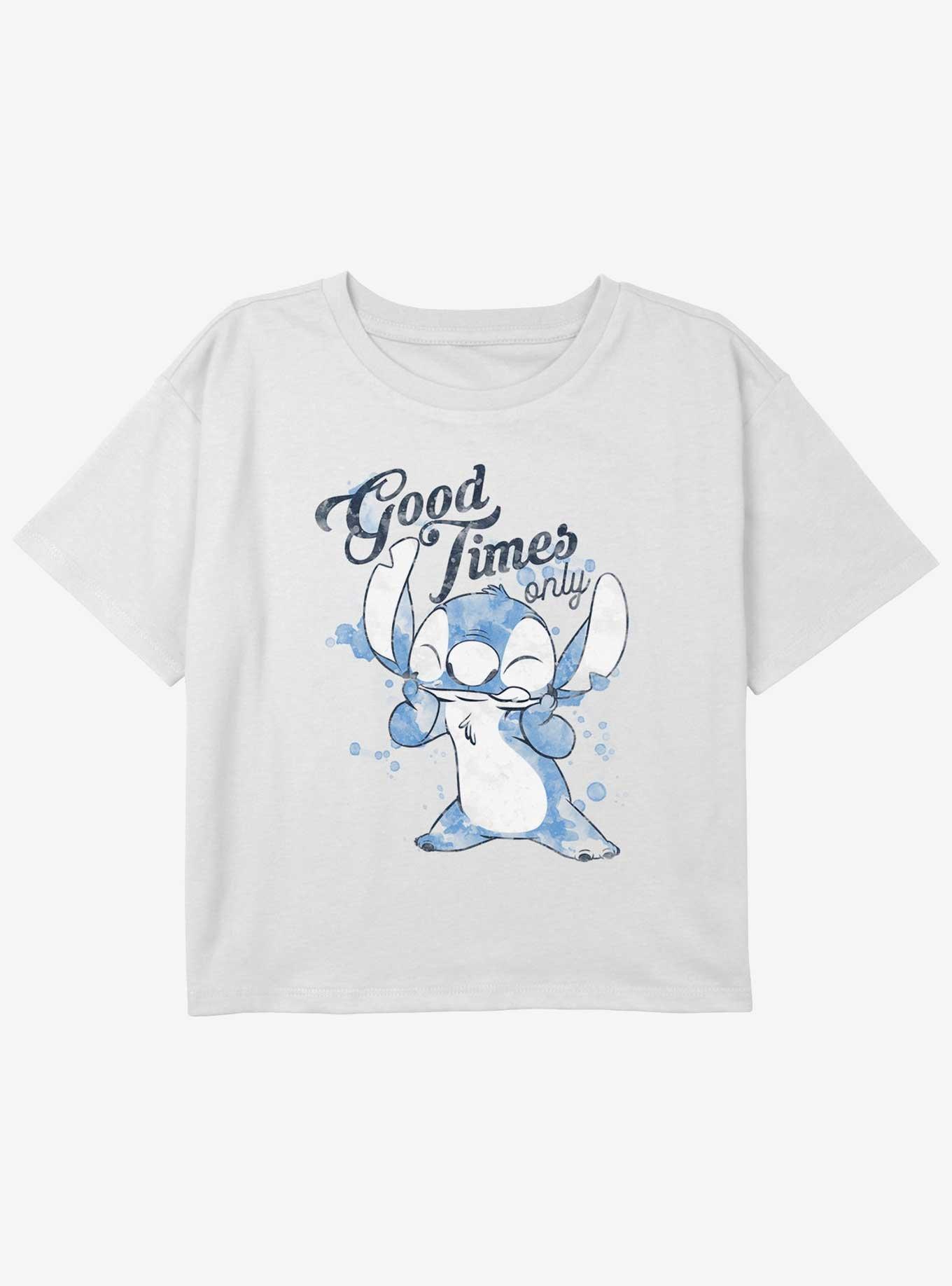 Disney Lilo & Stitch Good Times Only Girls Youth Crop T-Shirt, WHITE, hi-res