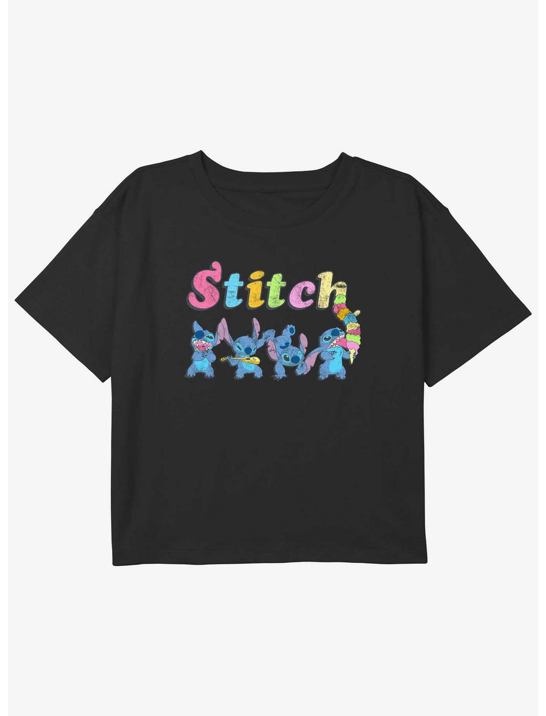 Disney Lilo & Stitch Colorful Stitches Girls Youth Crop T-Shirt, BLACK, hi-res