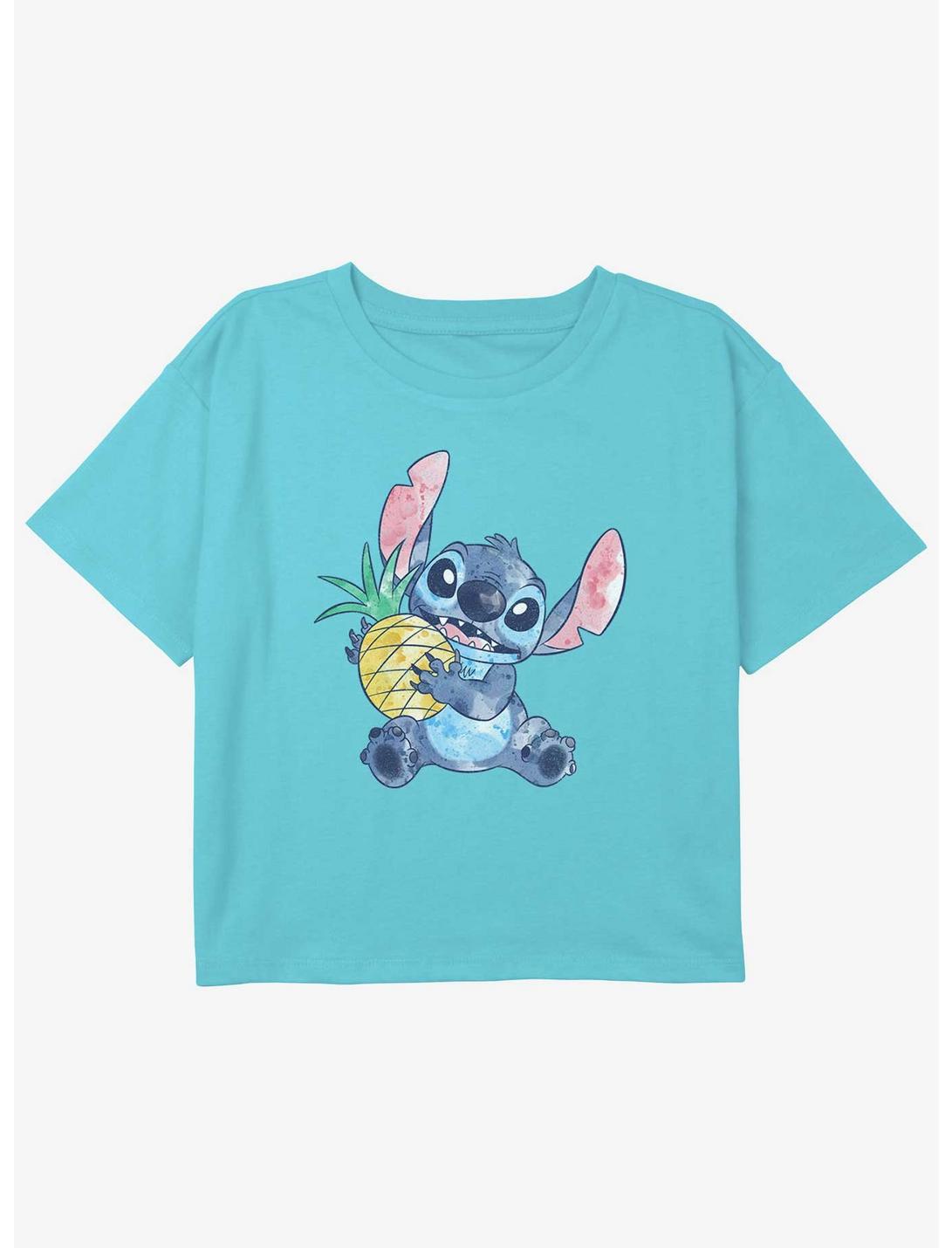 Disney Lilo & Stitch Pineapple Stitch Girls Youth Crop T-Shirt, BLUE, hi-res