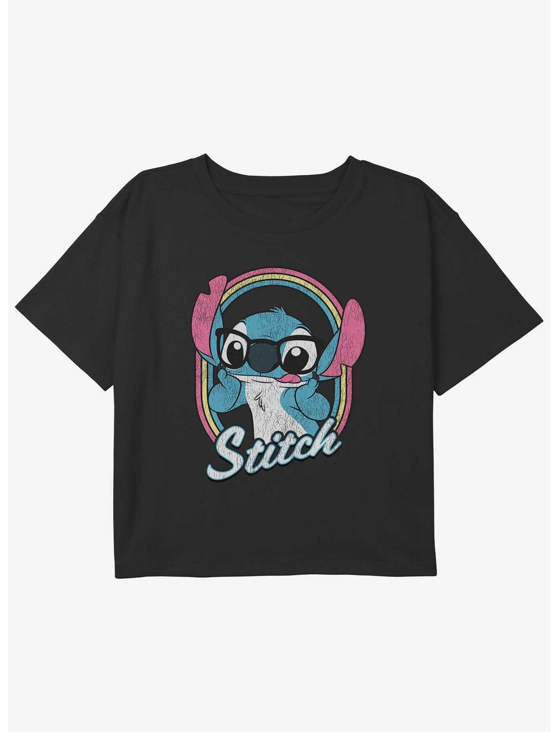 Disney Lilo & Stitch Glasses Stitch Girls Youth Crop T-Shirt, BLACK, hi-res