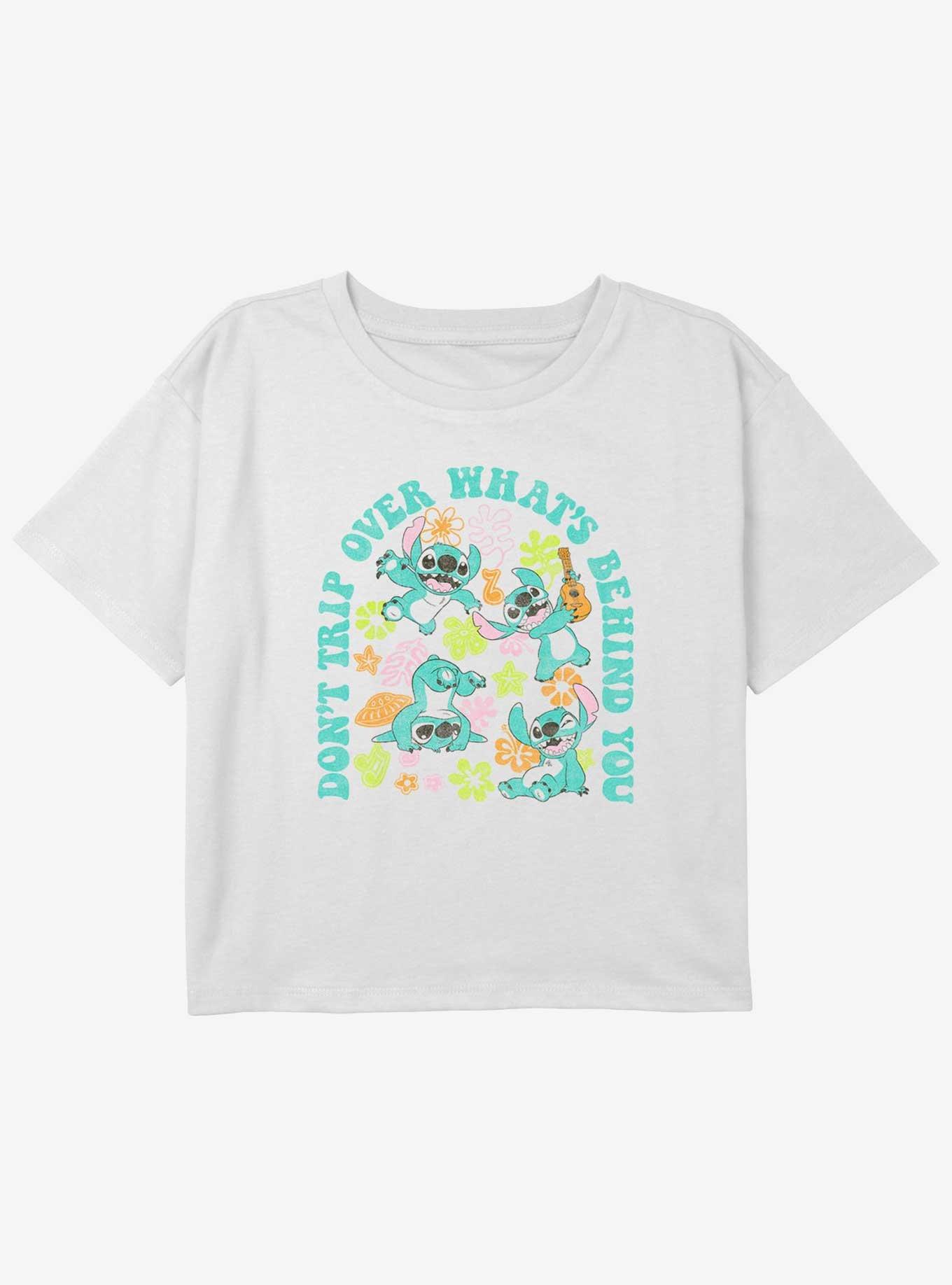 Disney Lilo & Stitch Don't Trip Stitch Girls Youth Crop T-Shirt, WHITE, hi-res