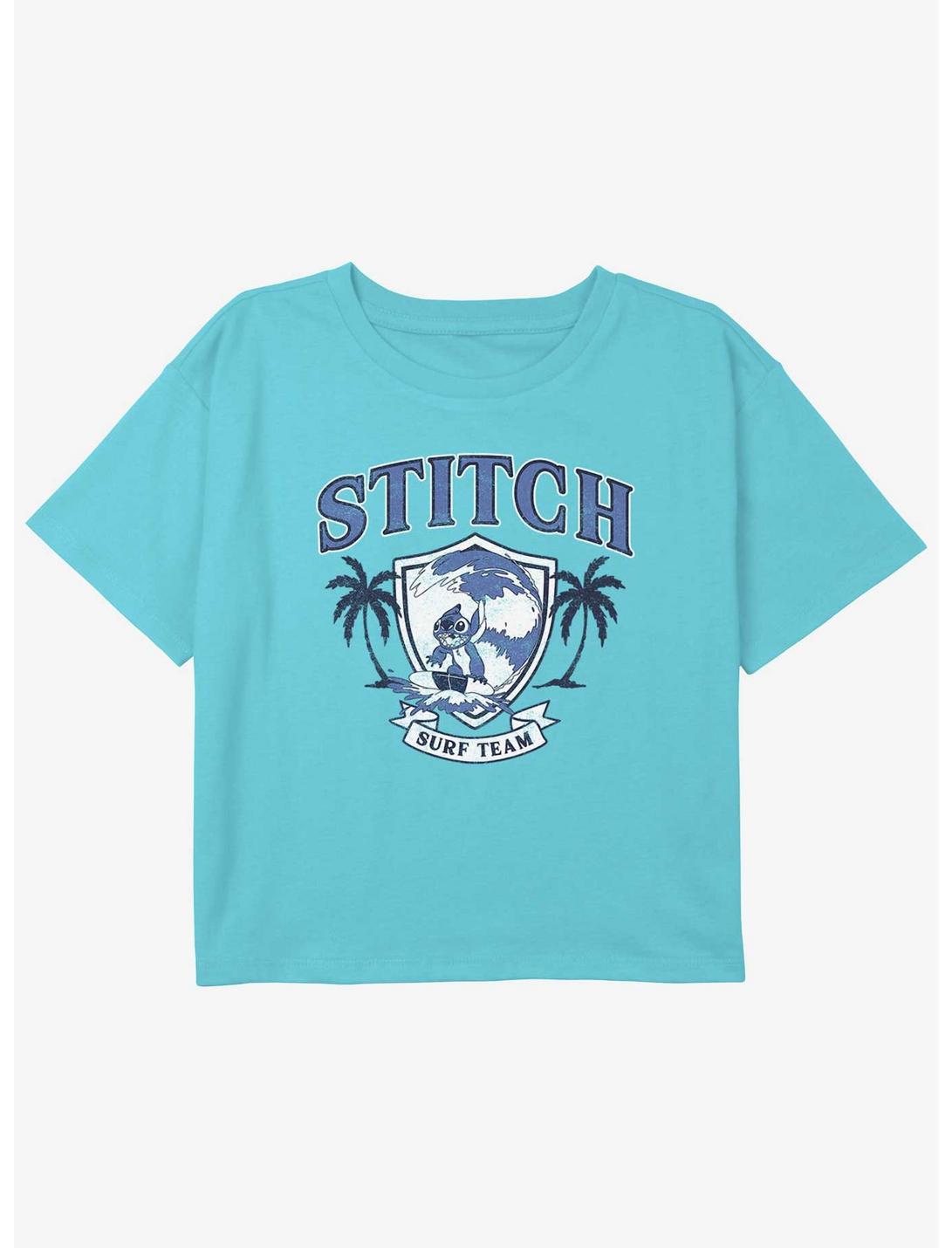 Disney Lilo & Stitch Surf Team Girls Youth Crop T-Shirt, BLUE, hi-res
