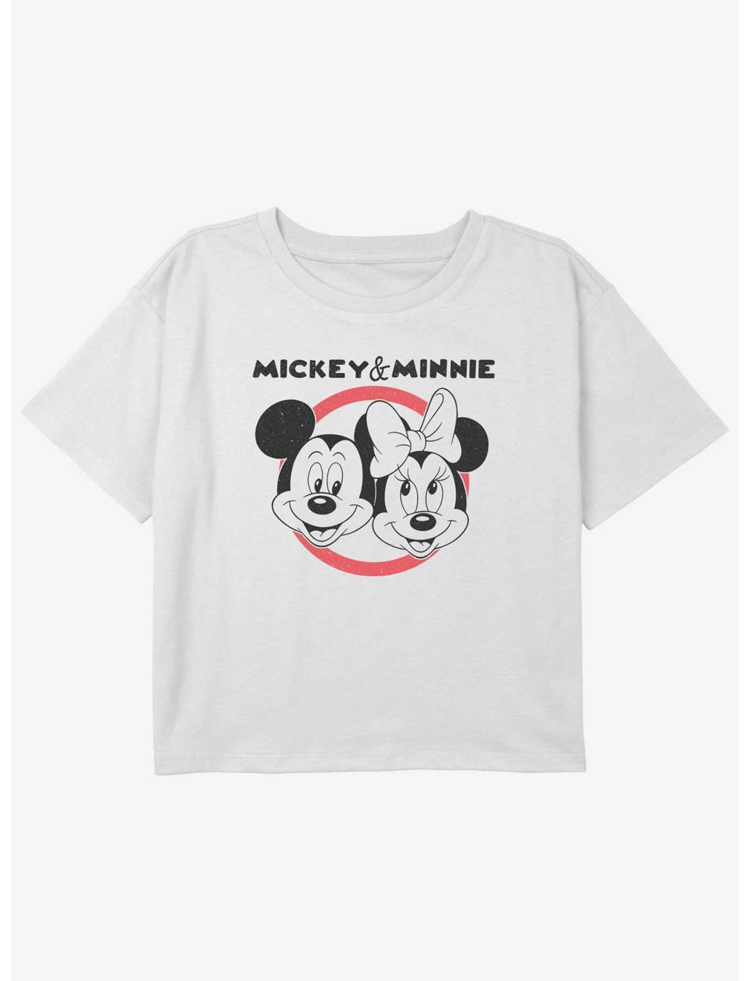 Disney Mickey Mouse Mickey & Minnie Girls Youth Crop T-Shirt, WHITE, hi-res