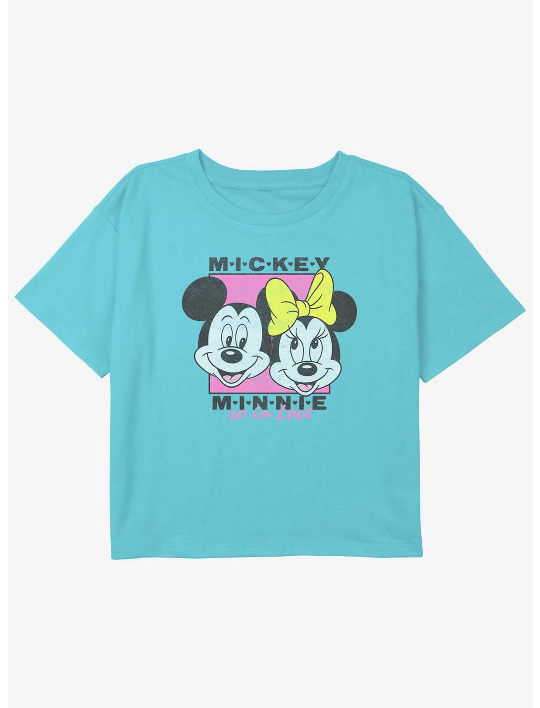 Disney Mickey Mouse Mickey And Minnie Girls Youth Crop T-Shirt, BLUE, hi-res