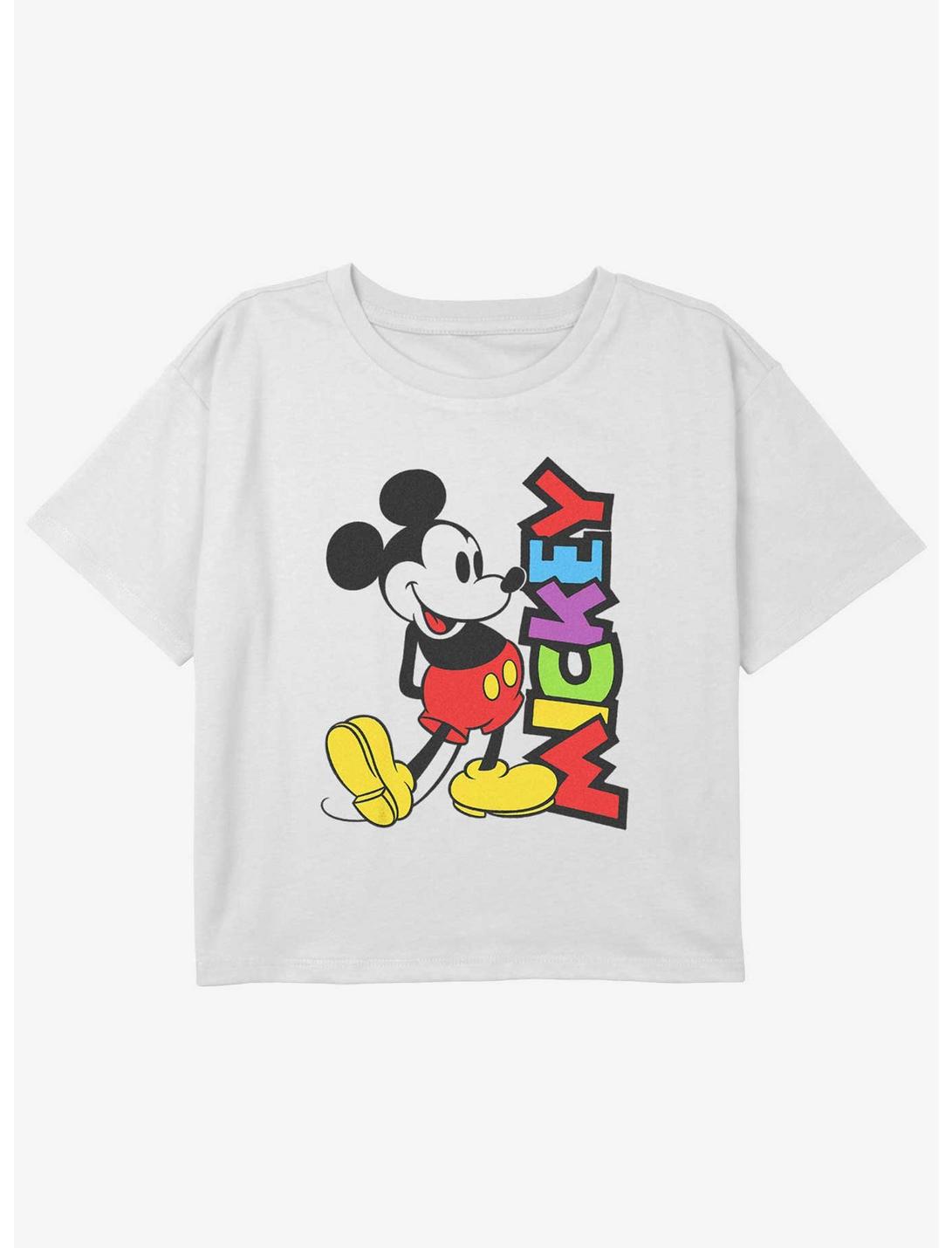 Disney Mickey Mouse Bright Mickey Girls Youth Crop T-Shirt, WHITE, hi-res
