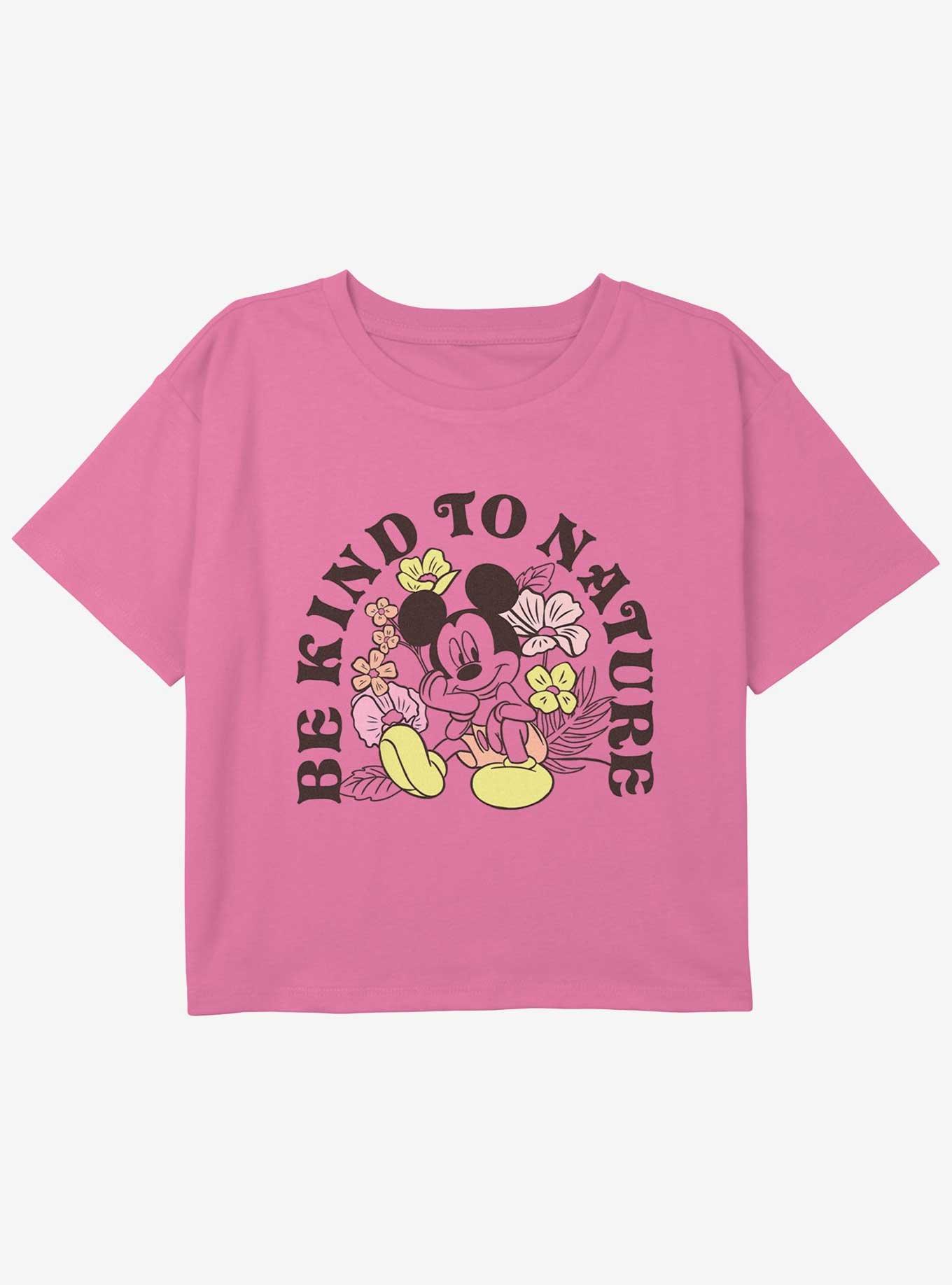 Disney Mickey Mouse Be Kind To Nature Girls Youth Crop T-Shirt, PINK, hi-res