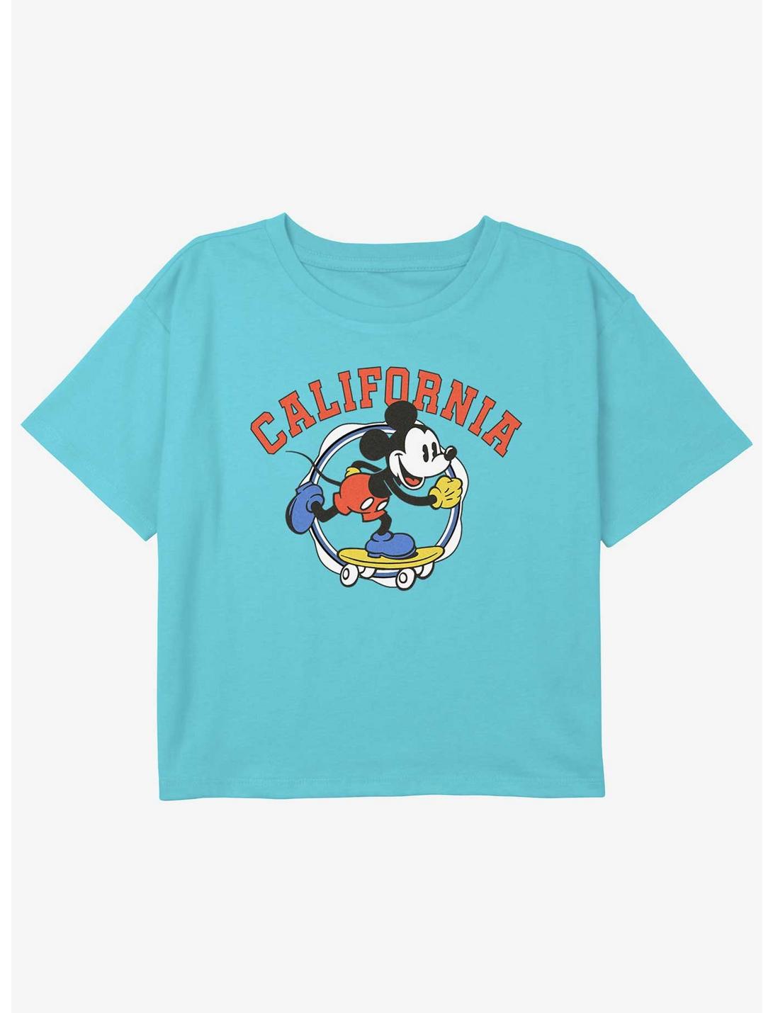 Disney Mickey Mouse Skate California Girls Youth Crop T-Shirt, BLUE, hi-res