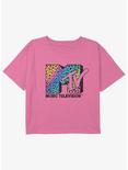 MTV Neon Leopard Rainbow Logo Girls Youth Crop T-Shirt, PINK, hi-res