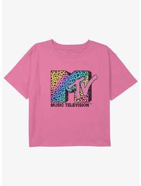 MTV Neon Leopard Rainbow Logo Girls Youth Crop T-Shirt, , hi-res
