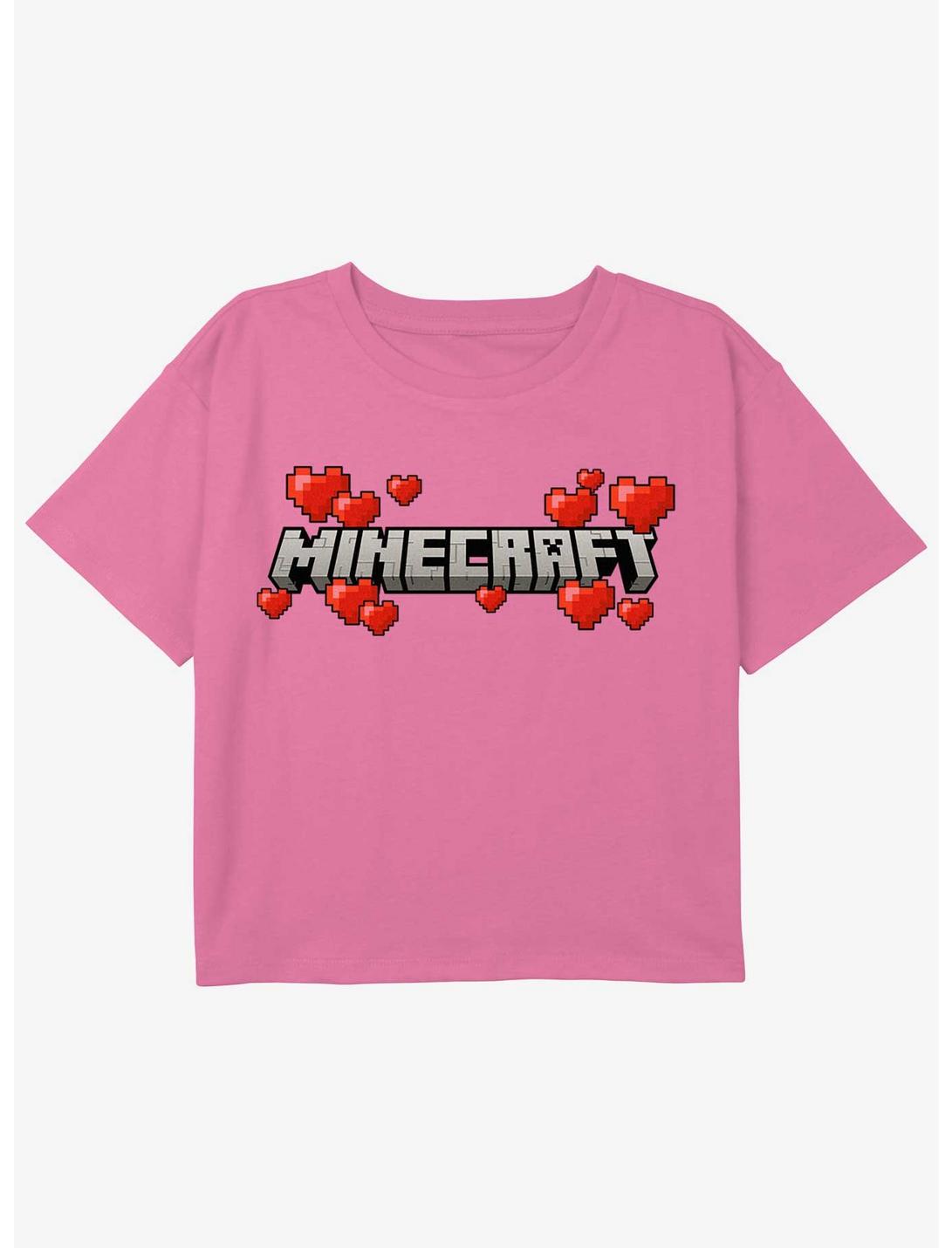 Minecraft Logo Hearts Girls Youth Crop T-Shirt, PINK, hi-res