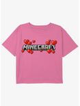 Minecraft Logo Hearts Girls Youth Crop T-Shirt, PINK, hi-res