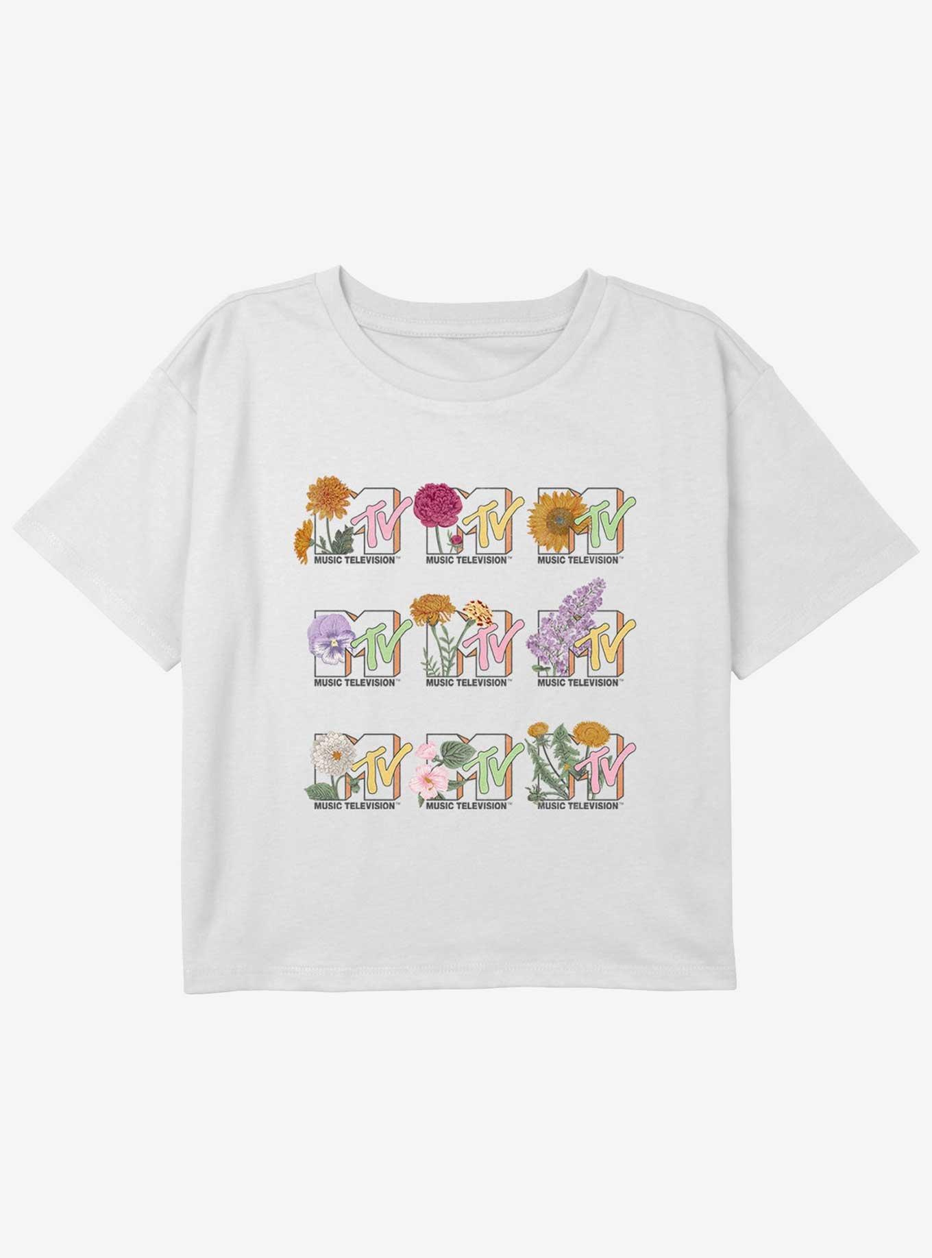 MTV Garden Logo Girls Youth Crop T-Shirt, WHITE, hi-res