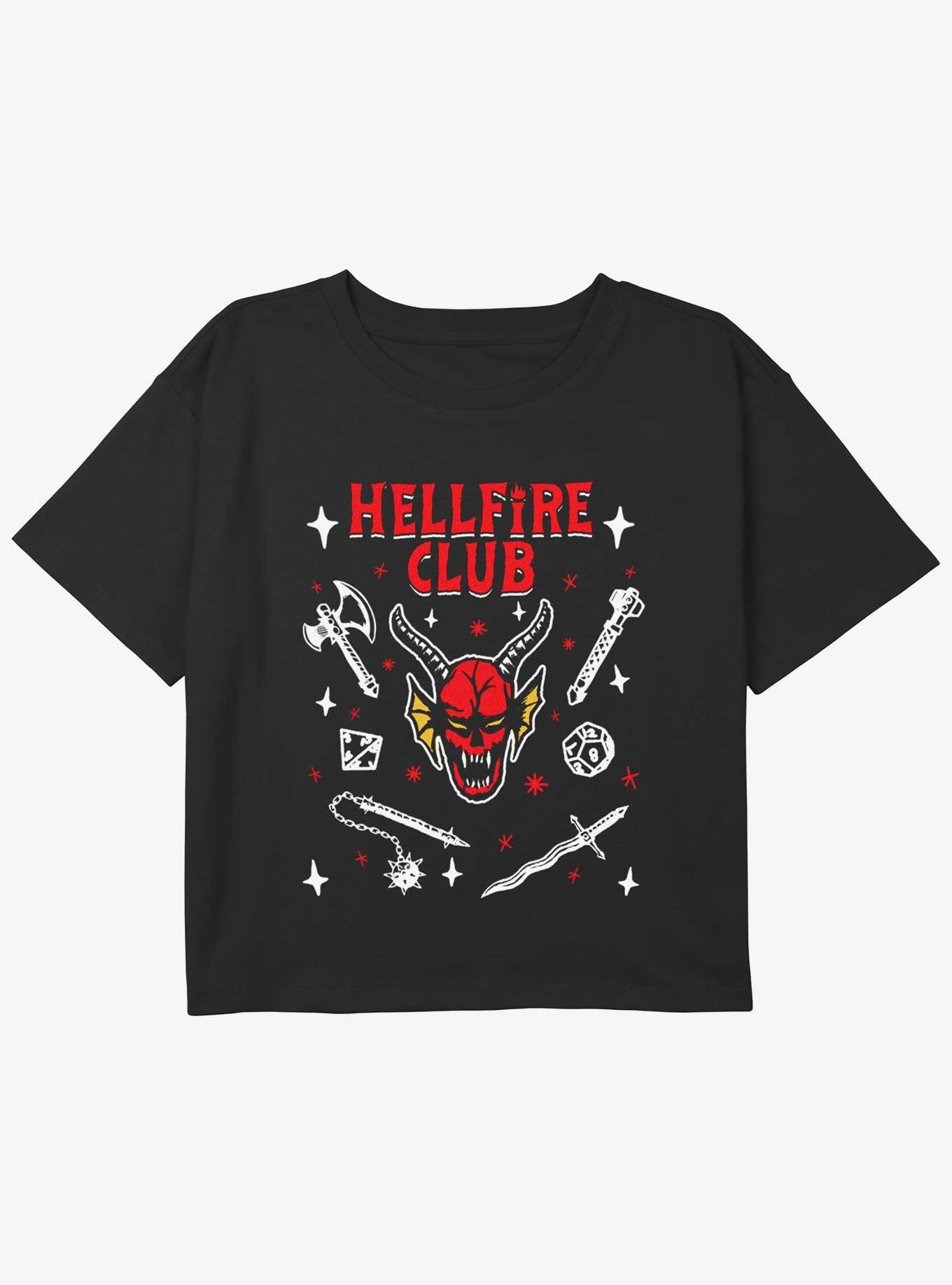 Stranger Things Hellfire Club Doodles Girls Youth Crop T-Shirt, BLACK, hi-res